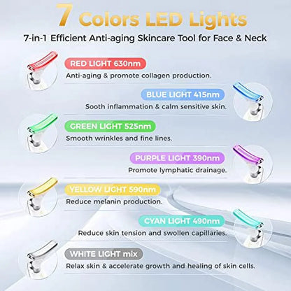1Red Light Therapy for Face, 7 Color LED Face Skin Rejuvenation for Face & Neck Beauty Device, Deplux Neck Tightening Device, Glossy Black